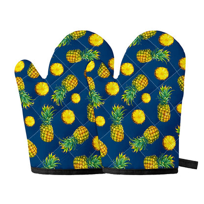 Blue Pineapple Pattern Print Oven Mitts
