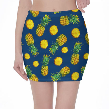 Blue Pineapple Pattern Print Pencil Mini Skirt