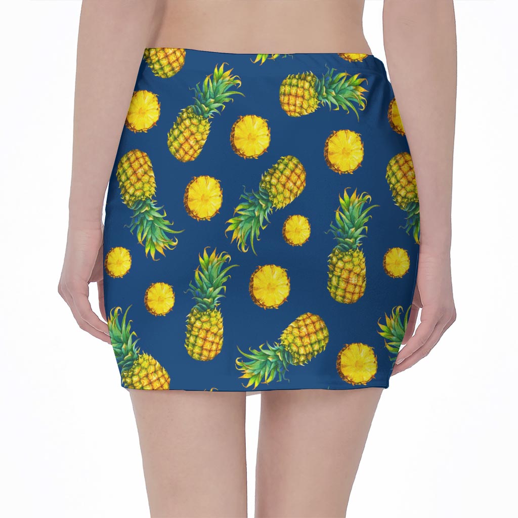 Blue Pineapple Pattern Print Pencil Mini Skirt