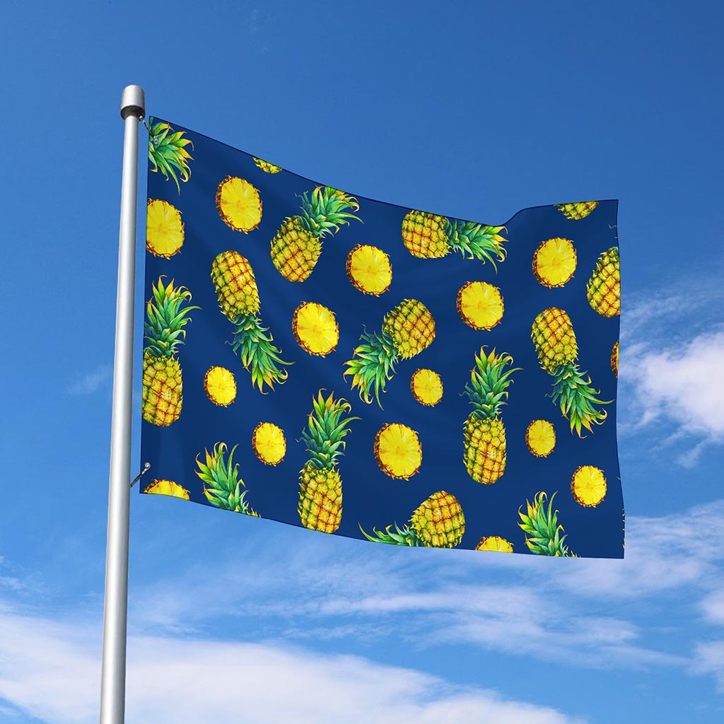 Blue Pineapple Pattern Print Polyester Flag