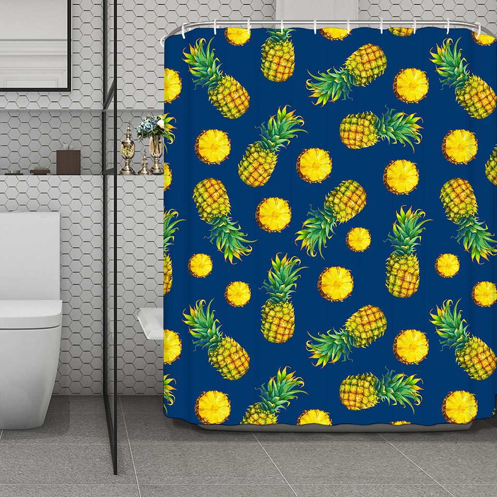 Blue Pineapple Pattern Print Polyester Shower Curtain