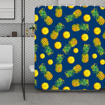 Blue Pineapple Pattern Print Polyester Shower Curtain