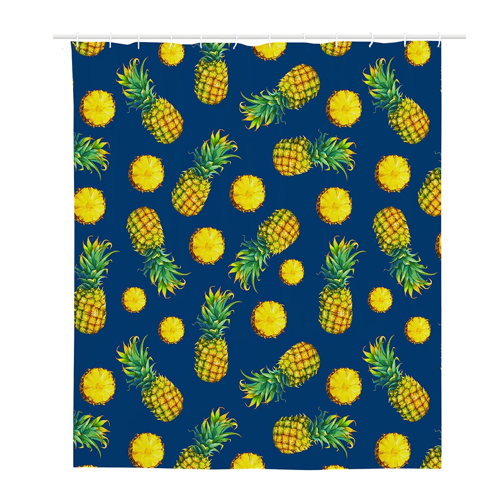 Blue Pineapple Pattern Print Polyester Shower Curtain