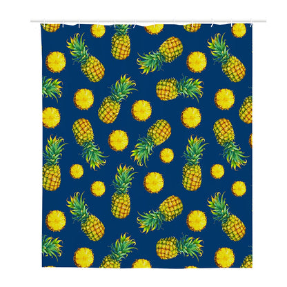 Blue Pineapple Pattern Print Polyester Shower Curtain