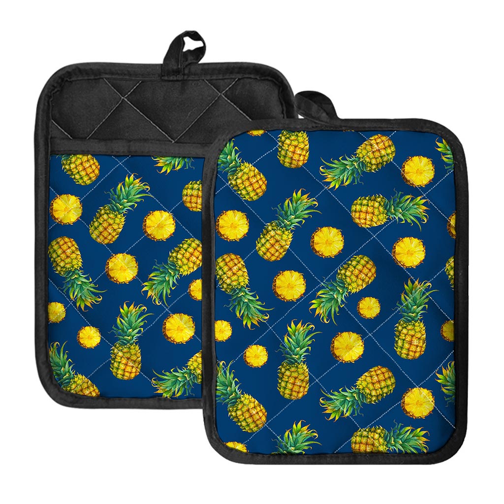 Blue Pineapple Pattern Print Pot Holders With Pocket