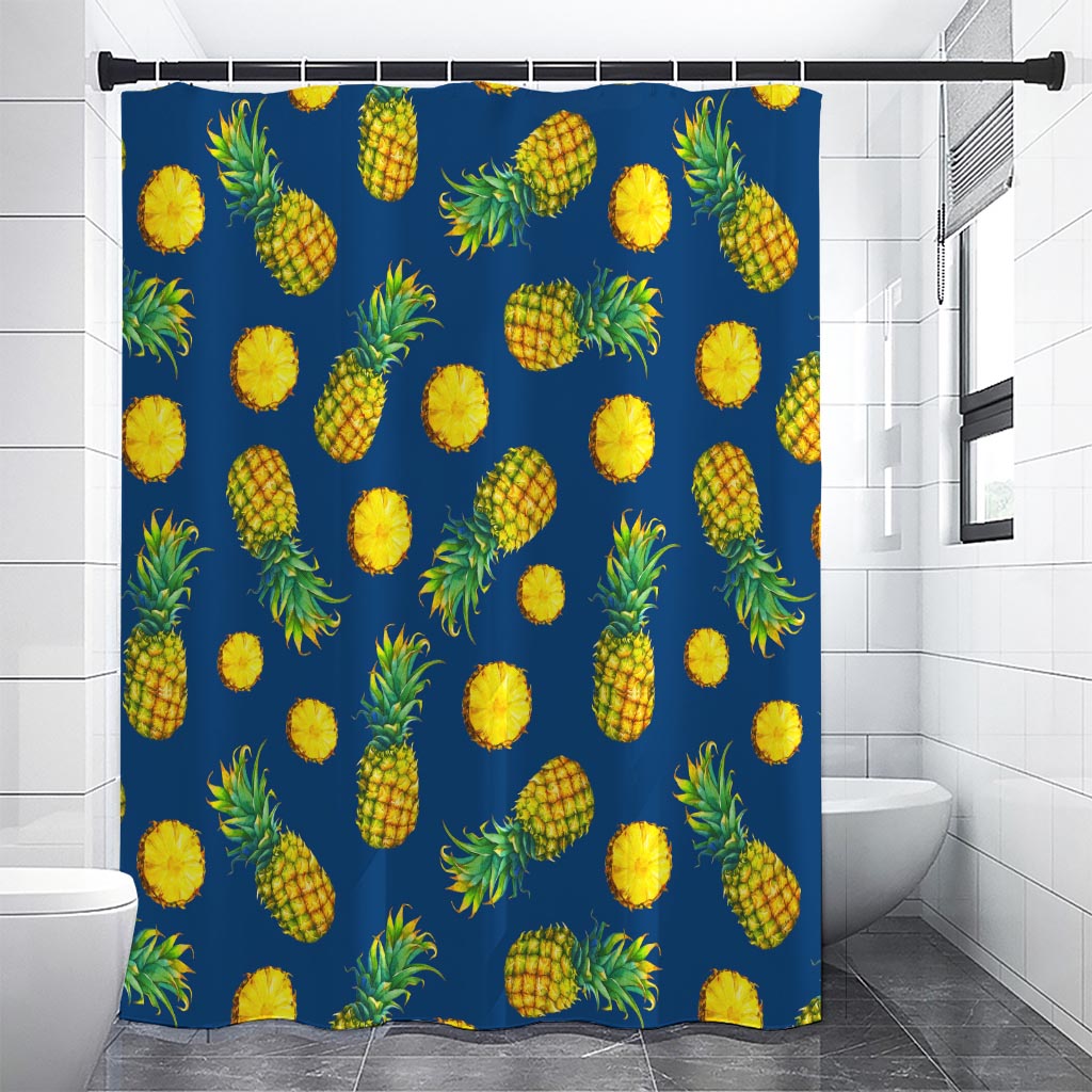 Blue Pineapple Pattern Print Premium Shower Curtain