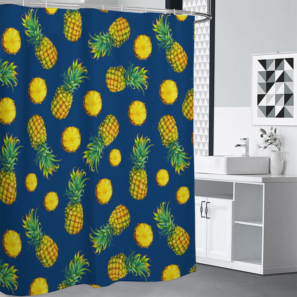 Blue Pineapple Pattern Print Premium Shower Curtain