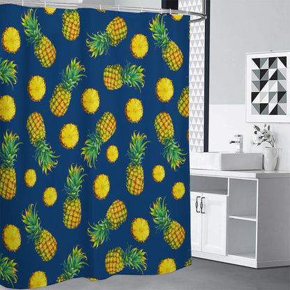 Blue Pineapple Pattern Print Premium Shower Curtain