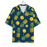 Blue Pineapple Pattern Print Rayon Hawaiian Shirt