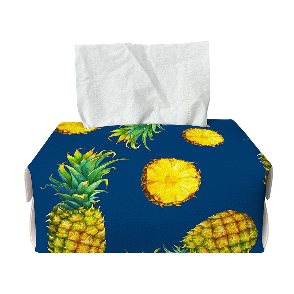 Blue Pineapple Pattern Print Rectangle Tissue Box Cover