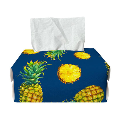 Blue Pineapple Pattern Print Rectangle Tissue Box Cover