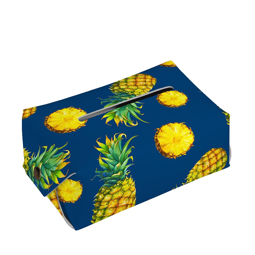 Blue Pineapple Pattern Print Rectangle Tissue Box Cover