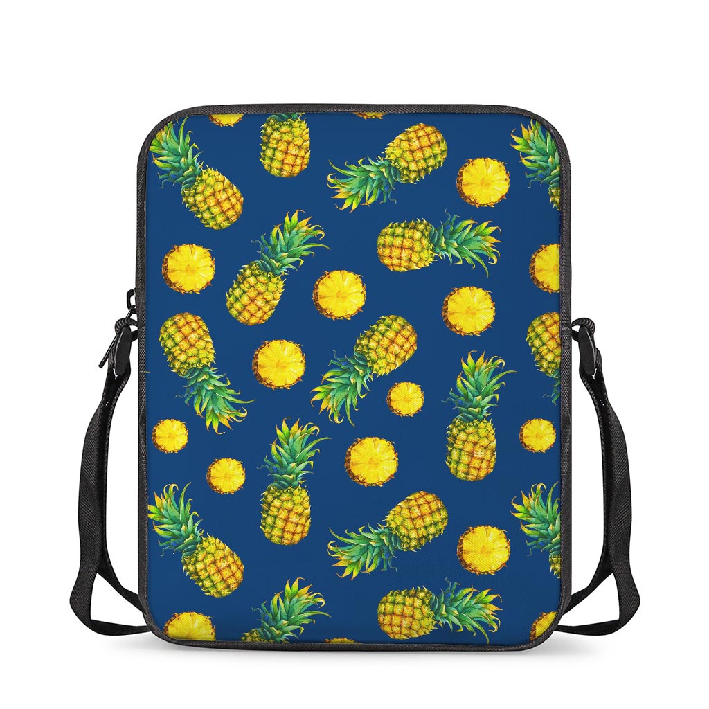 Blue Pineapple Pattern Print Rectangular Crossbody Bag