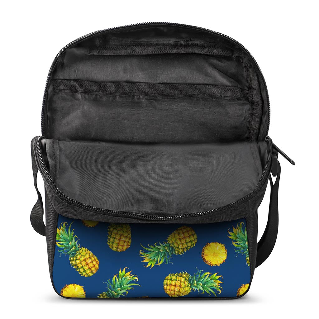 Blue Pineapple Pattern Print Rectangular Crossbody Bag