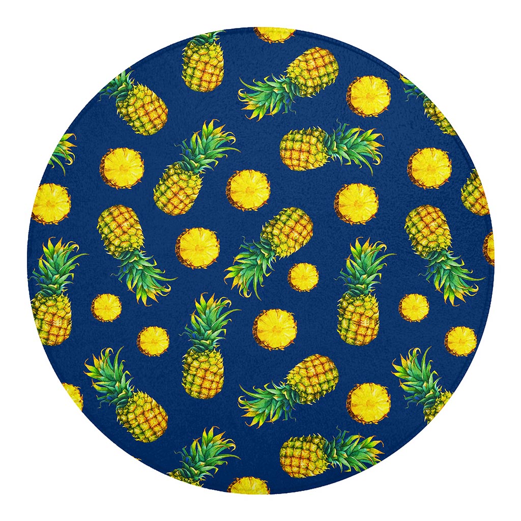 Blue Pineapple Pattern Print Round Blanket