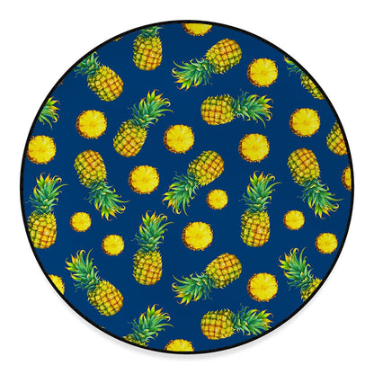 Blue Pineapple Pattern Print Round Floor Mat