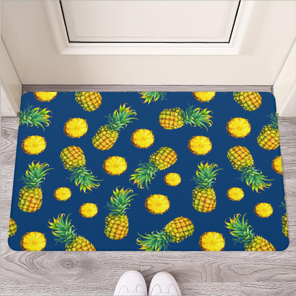 Blue Pineapple Pattern Print Rubber Doormat
