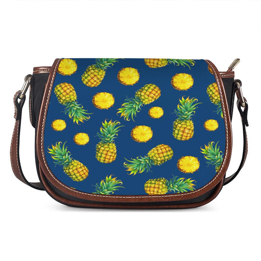 Blue Pineapple Pattern Print Saddle Bag