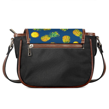 Blue Pineapple Pattern Print Saddle Bag