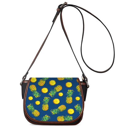 Blue Pineapple Pattern Print Saddle Bag
