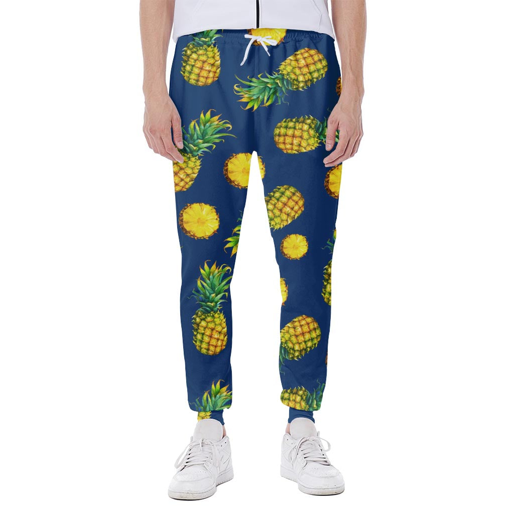 Blue Pineapple Pattern Print Scuba Joggers
