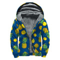 Blue Pineapple Pattern Print Sherpa Lined Zip Up Hoodie