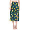 Blue Pineapple Pattern Print Side Slit Midi Skirt