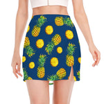 Blue Pineapple Pattern Print Side Slit Mini Skirt