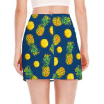 Blue Pineapple Pattern Print Side Slit Mini Skirt