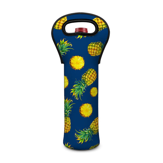 Blue Pineapple Pattern Print Single Neoprene Wine Tote