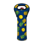 Blue Pineapple Pattern Print Single Neoprene Wine Tote