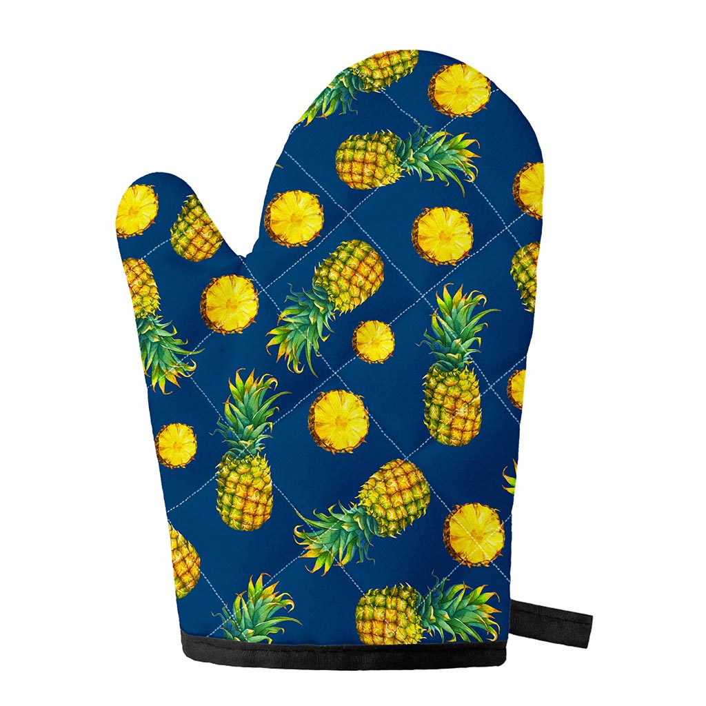 Blue Pineapple Pattern Print Single Oven Mitt