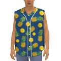 Blue Pineapple Pattern Print Sleeveless Baseball Jersey
