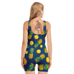 Blue Pineapple Pattern Print Sleeveless One Piece Swimsuit