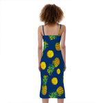 Blue Pineapple Pattern Print Slim Fit Midi Cami Dress