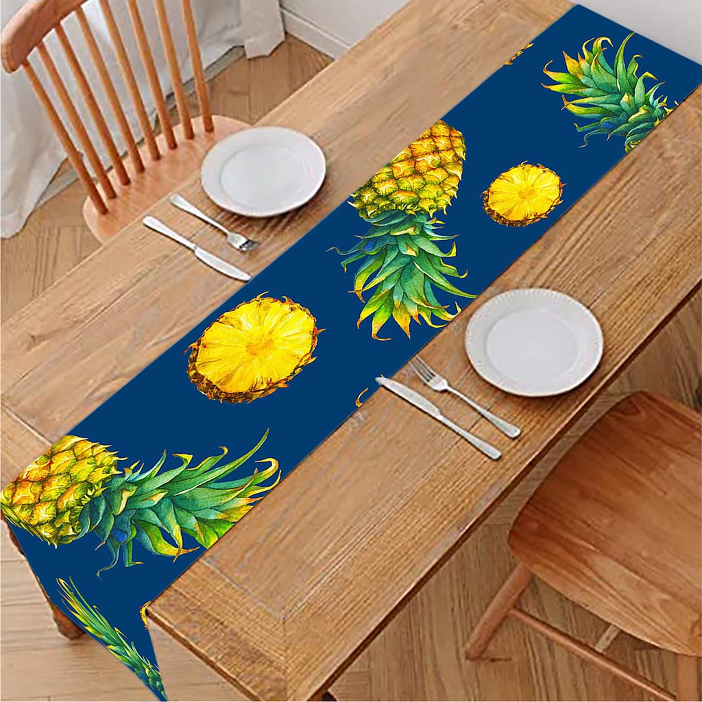 Blue Pineapple Pattern Print Table Runner