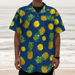 Blue Pineapple Pattern Print Textured Short Sleeve Shirt