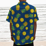Blue Pineapple Pattern Print Textured Short Sleeve Shirt