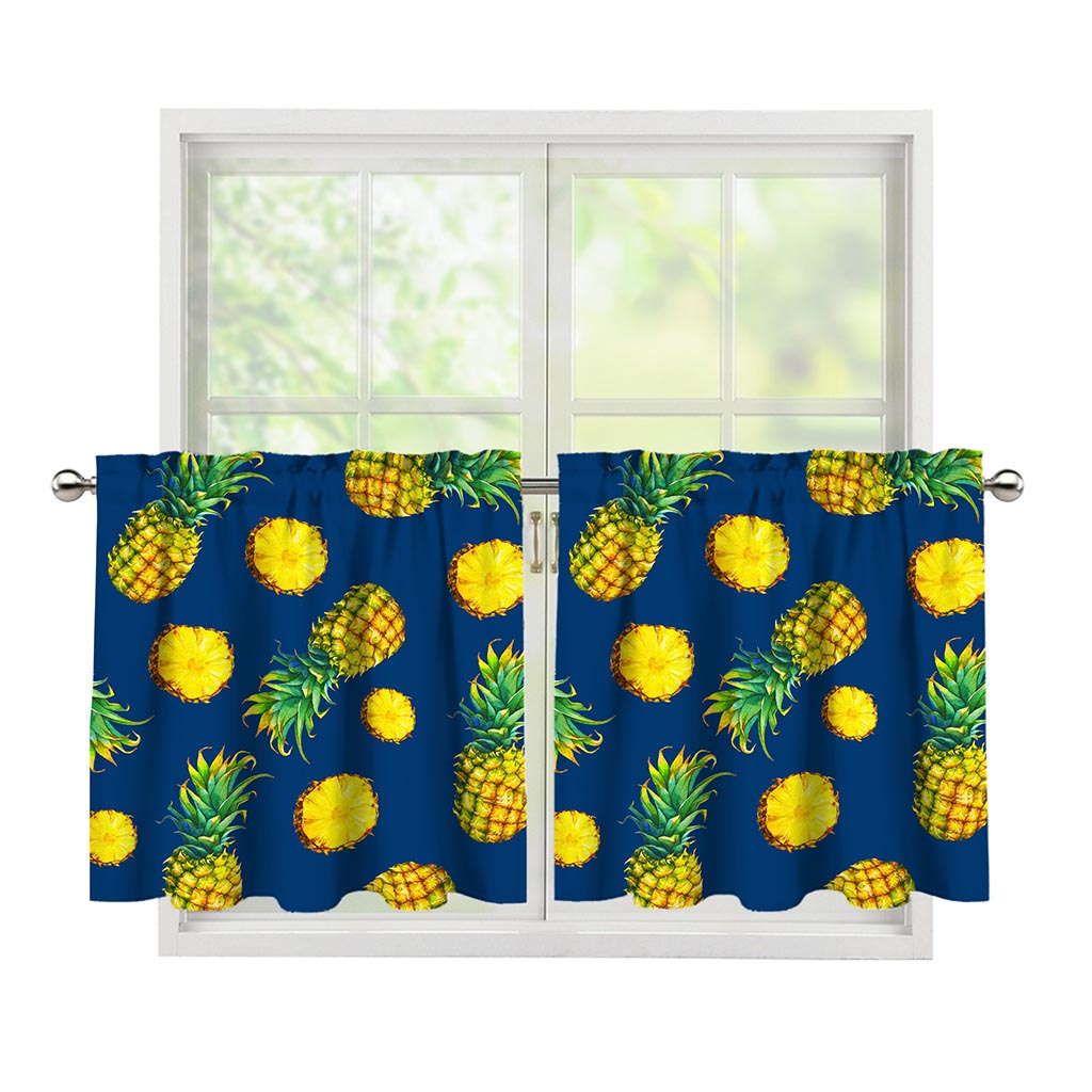 Blue Pineapple Pattern Print Tier Curtains