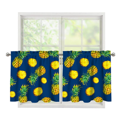 Blue Pineapple Pattern Print Tier Curtains
