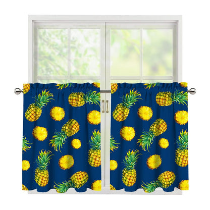 Blue Pineapple Pattern Print Tier Curtains