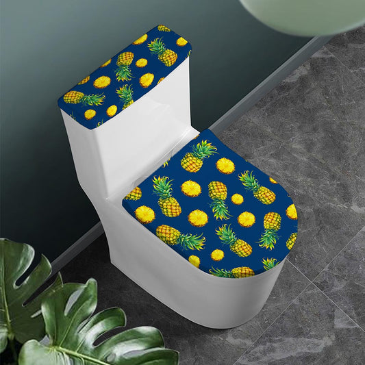 Blue Pineapple Pattern Print Toilet Lid And Tank Cover Set