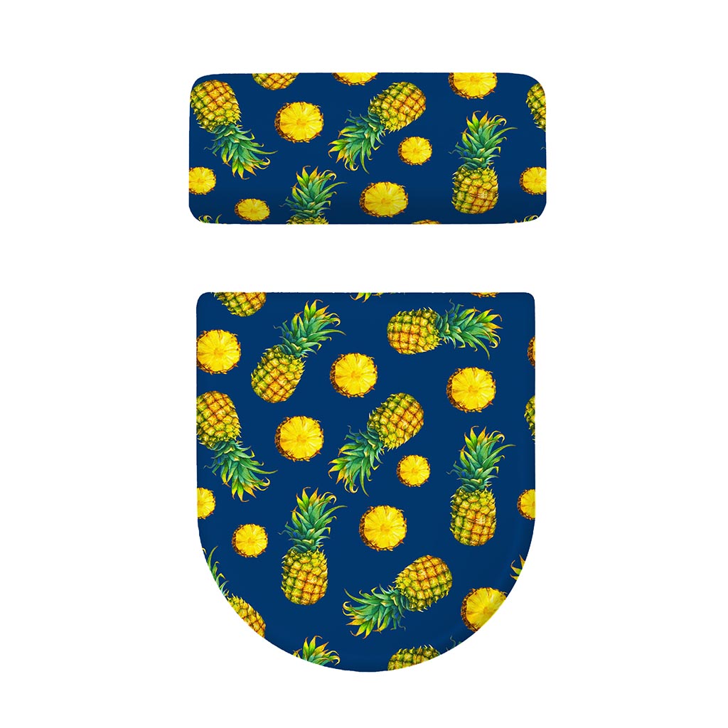 Blue Pineapple Pattern Print Toilet Lid And Tank Cover Set