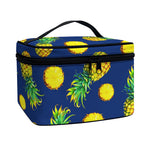 Blue Pineapple Pattern Print Travel Makeup Bag