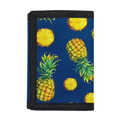 Blue Pineapple Pattern Print Trifold Wallet