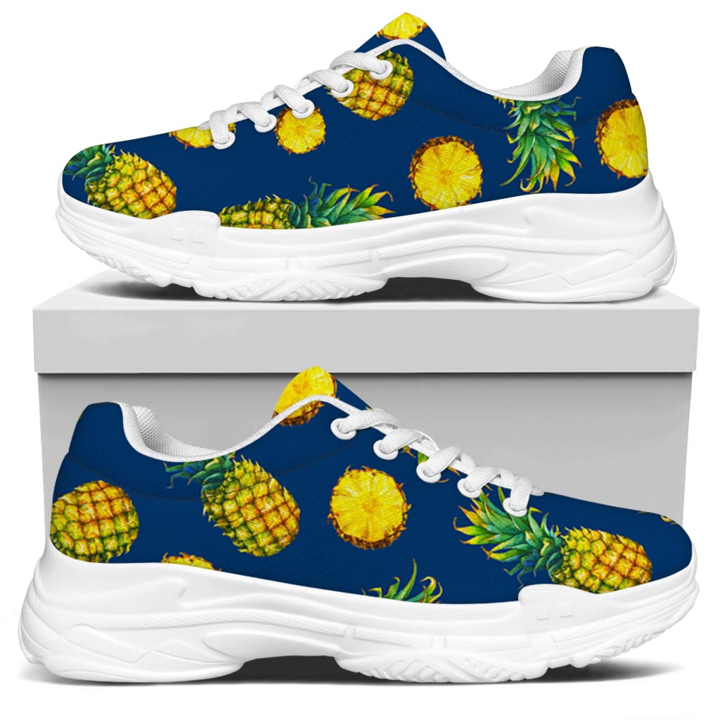 Blue Pineapple Pattern Print White Chunky Shoes
