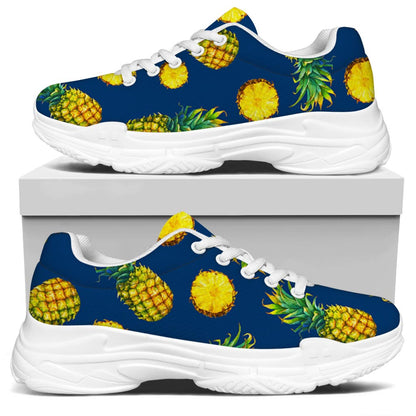 Blue Pineapple Pattern Print White Chunky Shoes