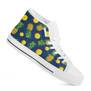 Blue Pineapple Pattern Print White High Top Sneakers