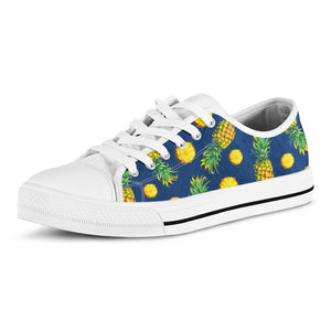 Blue Pineapple Pattern Print White Low Top Sneakers