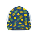Blue Pineapple Pattern Print White Mesh Trucker Hat